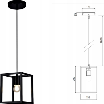 Llampë tavani Diu, E27, 40W, e zezë