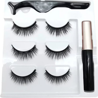 Set qerpikësh magnetikë AG851, 3 palë, me eyeliner dhe pincë, të zinj