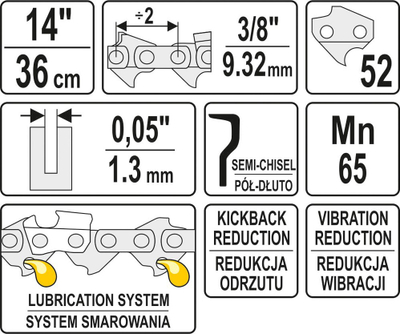 Zinxhir YATO për sharra rrethore gjysmë, 14 " 3/8" 0.05 "