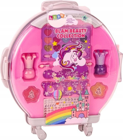 Set kozmetike lodër LEAN Toys Blam Beauty, me valixhe, për kalamaj, rozë