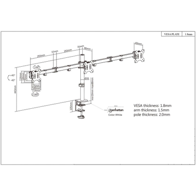 Mbajtëse tavoline Manhattan Triple për 3 monitorë 10\"–27\", VESA 75x75 / 100x100, e zezë