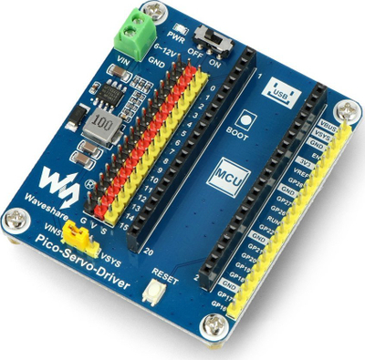 Модул за серво контрола Waveshare Pico-Servo-Driver, за Raspberry Pi Pico, влез 6-12V, сина боја