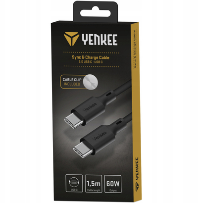 Kabllo USB C në USB C Yenkee YCU C115, 1.5m, silikon, e zezë