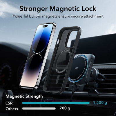 Mbrojtëse telefoni ESR Classic Hybrid HaloLock për iPhone 14 Pro, MagSafe, mban mirë goditjet, transparente me të zezë