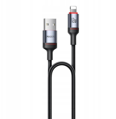 Kabllo karikimi Yesido CA129L Lightning në USB A, 12W 2.4A, 1.2m, e bardhë