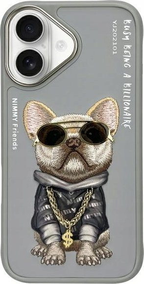Kuti mbrojtëse Nimmy Glasses Cool Dog për iPhone 16, 6.1", gri