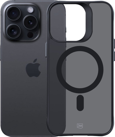 Kuti mbrojtëse 3mk Smoke MagCase për iPhone 15 Pro, MagSafe, gjysmë transparente, e zezë