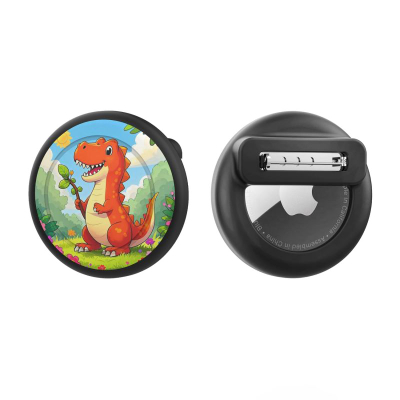 Kuti mbrojtëse Hurtel AirTag Badge Case, silikon, me dinosaur, e zezë