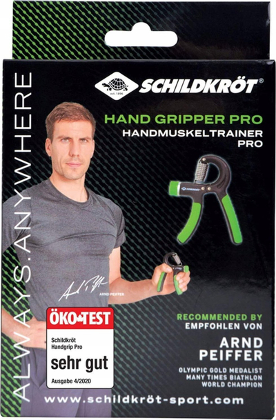 Kapëse dore Schildkröt Hand Gripper Pro, 10–30 kg, rezistencë e rregullueshme, ngjyrë zezë me jeshile