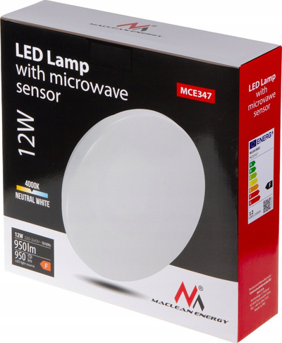 Llambë tavani LED Maclean MCE347, 12W, me sensor lëvizjeje edhe muzgut, e bardhë