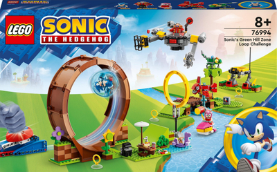 Set lodër LEGO Sonic 76994 Green Hill Zone Loop Challenge, 802 copa, për kalamaj 8+, shumëngjyrësh
