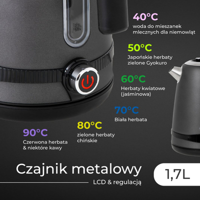 Çajnik elektrik Adler AD 1295, 1.7L, çelik inox, gri satin