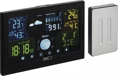 Stacion moti pa tela EMOS Home E6018, ekran me prekje me ngjyra, sensor jashtë, i zi