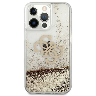 Kapak telefoni Guess Big 4G Liquid Glitter, TPU, për iPhone 13 Pro Max, transparent me të artë