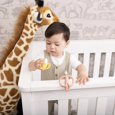 Set lodrash për daljen e dhëmbëve Matchstick Monkey Banana Soother Monkey Teether, për foshnja, 1 copë, shumëngjyrësh