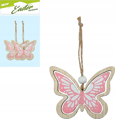 Dekor varëse druri MFP Butterfly, 7 cm, set 2 copë, rozë