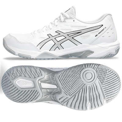 Atlete për në sallë ASICS GEL-ROCKET 11, GEL, mushama e sipërme e ajrosme, bardhë me të zezë