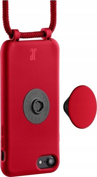 Mbrojtëse telefoni Just Elegance PopGrip për iPhone 7 8 SE 2020 2022, me rrip qafe, TPU, e kuqe