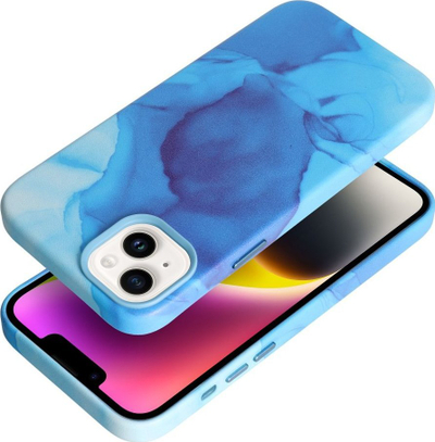 Maskë telefoni për iPhone 14 Plus, silikon lëkurë, MagSafe, blu me dizajn