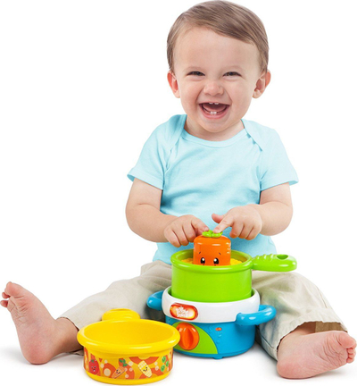 Lodër tenxhere për kalamajt e vegjël Bright Starts Giggling Gourmet, me muzikë, shumëngjyrëshe