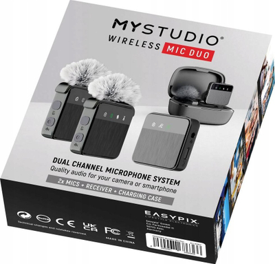 Безжичен микрофон Easypix MyStudio Mic Duo, 2 канали, сет со 2 лавалиера, црн