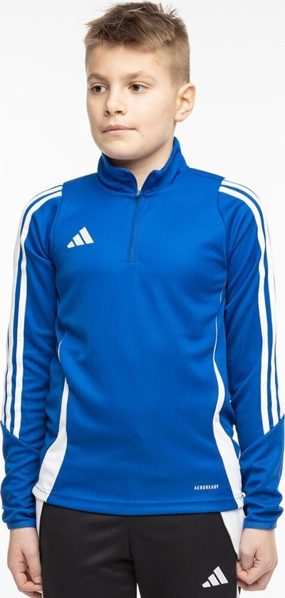 Bluzë sportive për kalamaj Adidas Tiro 24 Training Top Jr IR9364, Aeroready, poliester i ricikluar, blu