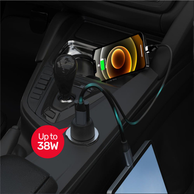 Karikues makine UNITEK Powertrain Duo, 2 porta USB, karikim i shpejtë, ngjyrë e zezë