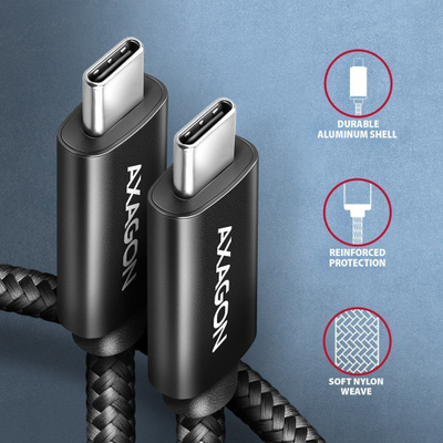 Kabllo USB Axagon BUCM2-CM20AB USB-C në USB-C, 2 m, 240W, e zezë