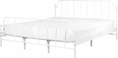 Krevat metalik king size, 180 x 200 cm, lamela druri, i bardhë