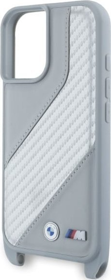 Kapak telefoni BMW M Series Carbon Stripe me rrip, për iPhone 16 6.1", efekt karboni, gri