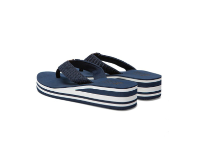 Flip-flop për femra TBS Granada, platformë wedge, navy e bardhë