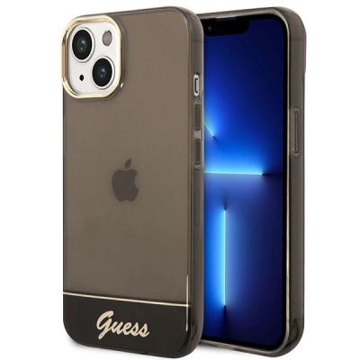 Kapak telefoni Guess Camera Outline, për iPhone 14, gjysmë i tejdukshëm, i zi