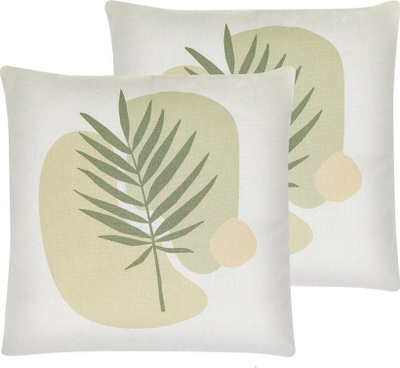 Set jastëkësh dekorativë Beliani MICROSORUM, 45x45cm, motiv bimore, jeshile e çelët
