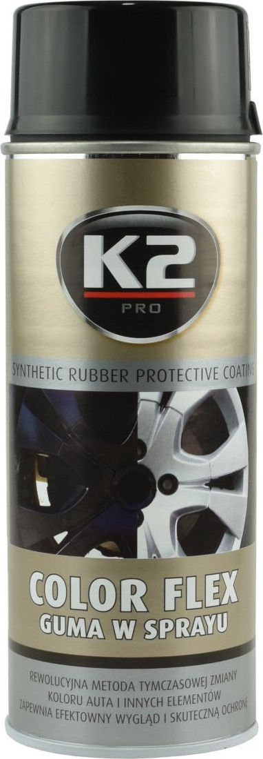 Spray gomë e lëngshme K2 Color Flex Rubber, 400ml, me shkëlqim, e zezë