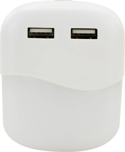 Karikues muri Ansmann NL15AC, 2x USB A 2A, dritë nate 3000K, i bardhë