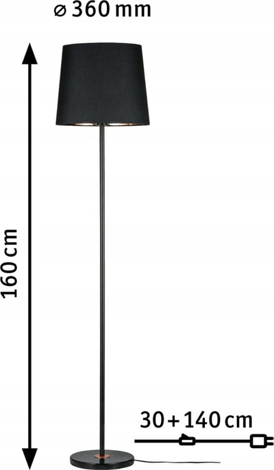 Lampë dyshemeje Paulmann Neordic Enja, me 1 llambë, stil skandinav, e zezë