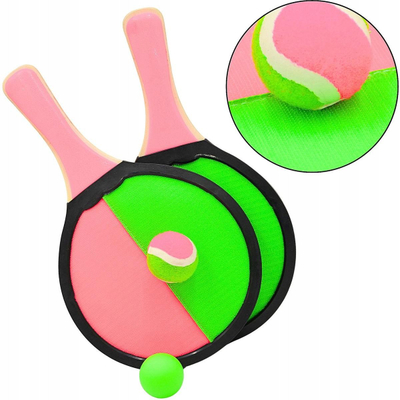 Set loje plazhi Enero Toys 2n1 Catch Ball Paddles, 2 raketa druri, 2 topa, shumngjyrësh