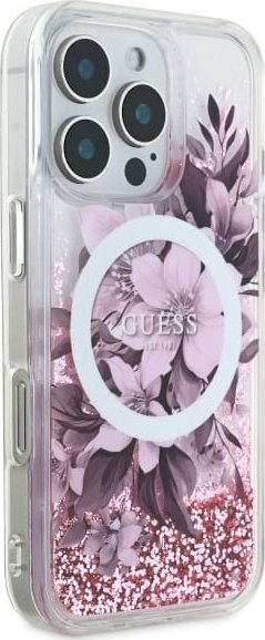 Mbulesë telefoni Guess GUHMP16XLFMWTP për iPhone 16 Pro Max 6.9", MagSafe, rozë me glitter