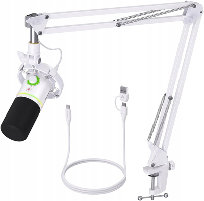 Mikrofon dinamik Maono PD200XS, USB XLR, RGB, i bardhë