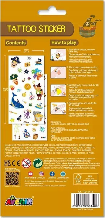 Tatusha të përkohshme Avenir Pirate Tattoos, set për fëmijë, shumëngjyrëshe