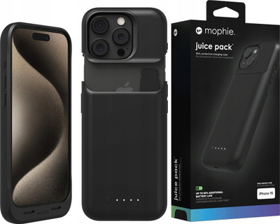 Kapak me bateri ZAGG Mophie Juice Pack, 2400mAh, për iPhone 15, i zi