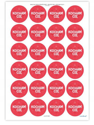 Ngjitëse zbukuruese LearnHow Valentine’s Stickers I Love You, set 24 copë, t’rrumbullakta, t’kuqe