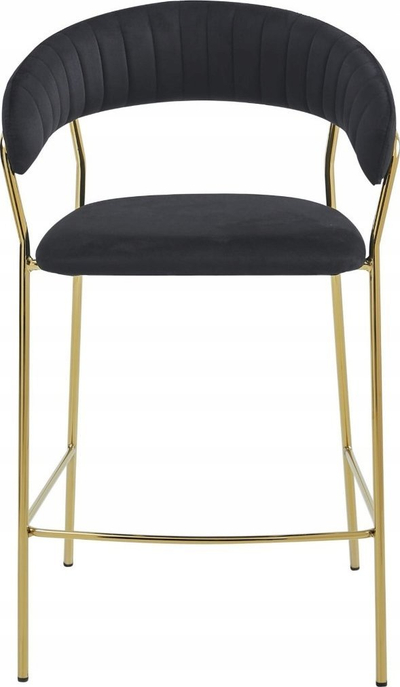Karrige bari elegante me mbështetëse shpine e mbështetëse këmbësh, velvet e zezë, këmbë ngjyr ari