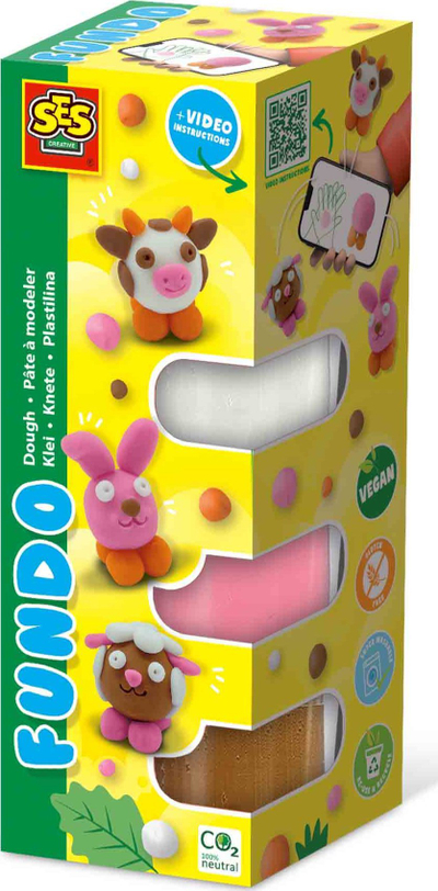 Set brumi loje SES Creative FunDo Dough Farm Animals, 4 boçela, shumëngjyrëshe