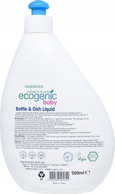 Средство за миење шишиња за бебиња ECOGENIC Baby, за цуцли и садови, 500 ml