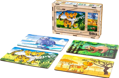 Puzzle druri PuzzleOk Wild Animals, set 4 në 1, 4 puzzle