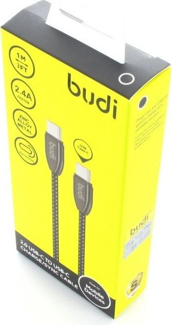 Kabllo USB Budi USB C në USB C, 1 m, 2.4A, e zezë
