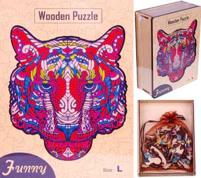 Puzzle druri për të rritur Wooden Puzzle, 183 copëza, motiv tigër shumëngjyrësh