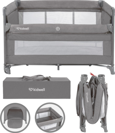 Кревет-парк за деца Kidwell Blissy Lift, 2 нивоа, со тркала, сив