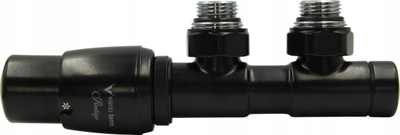 Valvul termostatike këndore Ferro Thermo Twins Valve, për radiator me lidhje të poshtme 50 mm, e zezë matte